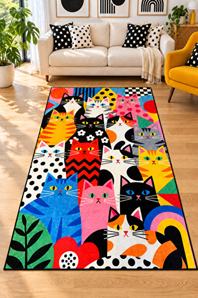 Chilai Home Jaws Makinede Yıkanabilir Kaymaz Taban Leke Tutmaz Dijital Salon Halısı Mutfak Halısı ve Yolluk