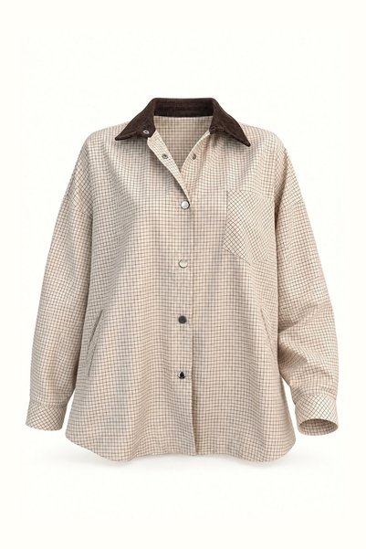 Sezgi Tekin Velvet Collar Gingham Ecru Jacket