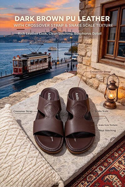 Amity Footwear KSA صنادل رجالية يومية - الجزء العلوي من الجلد الصناعي مع حزام...