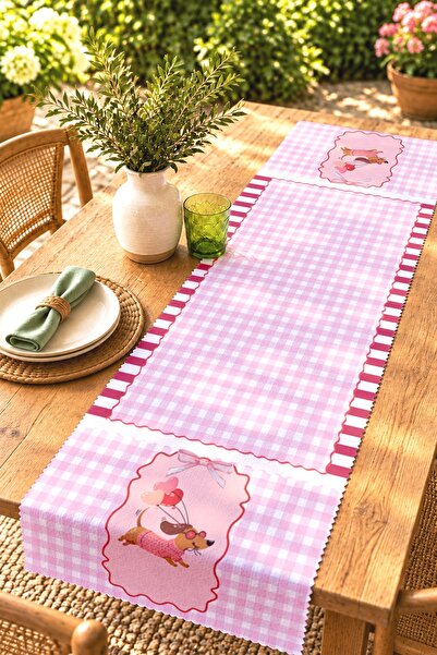 EVPANYA Pink Cute Dog Patterned Runner / Tablecloth / Placemat