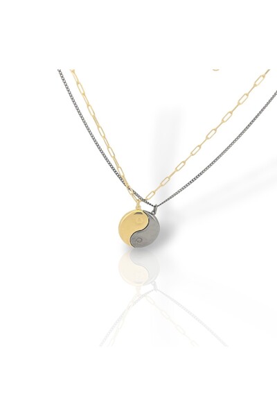 Mentzos Exclusive Silver Ασημένιο Διπλό Κολιέ Φιλίας Γιν-Γιανγκ (κωδικός SVX2...