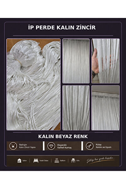 AKÇA TEKSTİL Ip Curtain Special Series Thick Chain White Color Width 100 cm L...