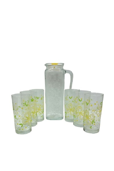 GÜRALLAR 7-Piece Limonata Beverage Set, 1200 cc, 295 cc, Clear & Yellow & Gre...