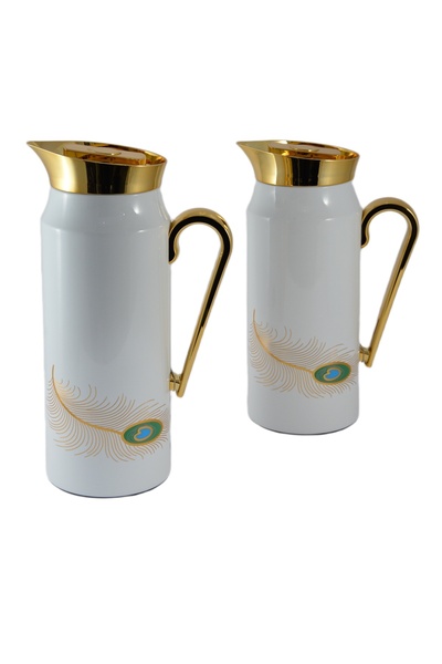 AVCI HOME MAKER 2-Piece Thermal Flask Set, 0.75L & 1L, White / Gold