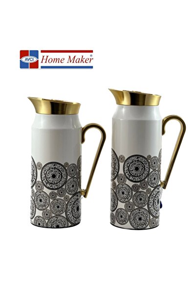 AVCI HOME MAKER 2-Piece Thermal Flask Set, 0.75L & 1L, White / Black / Gold