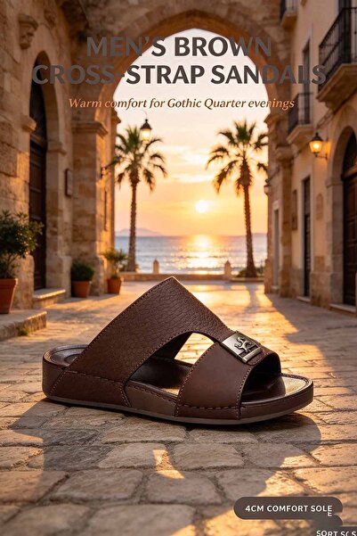 Amity Footwear KSA صنادل رجالية يومية - الجزء العلوي من الجلد الصناعي بتصميم ...