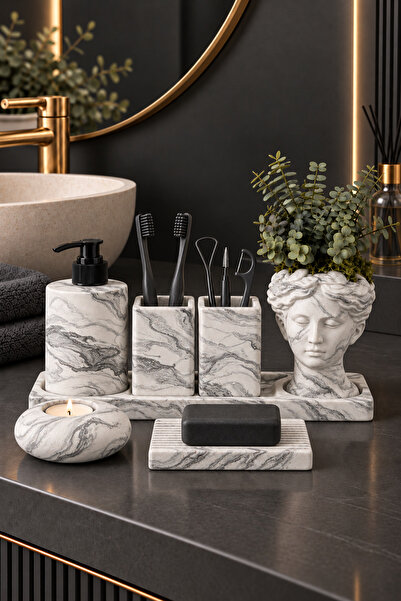betonmall Concrete Bathroom Accessory Set over Sink Organizer Liquid Solid So...