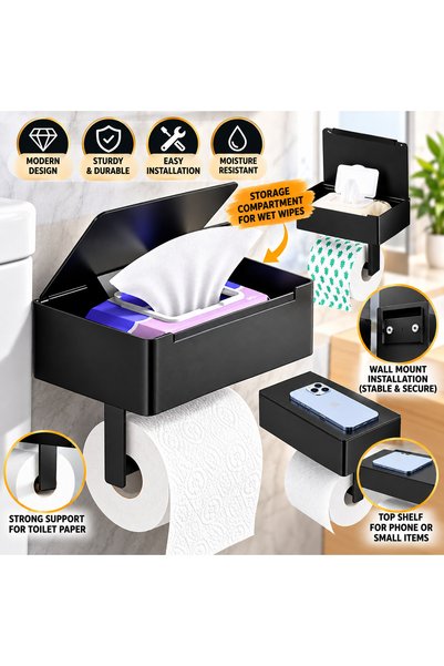 OEM NewTech 3-in-1 Hygienic Paper Holder with Shelf and Wet Wipes Box, Stainl...