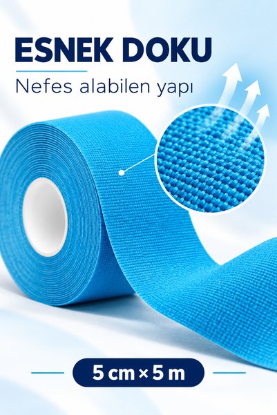 OYPA LİFE KİNEZYO AĞRI BANDI - SPORCU BANDI - KİNESİYOLOJİ BANDI 5MX5CM - MAVİ