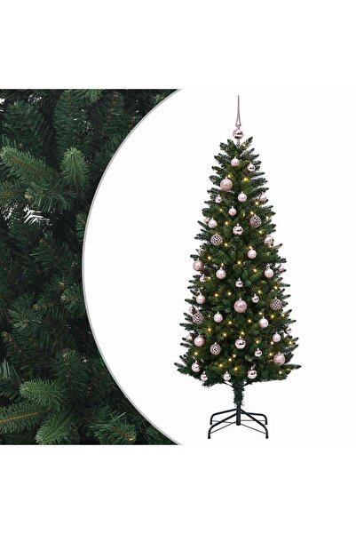 vidaxl Brad de Crăciun artificial cu globuri 120 cm 150 LED-uri