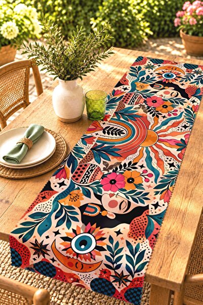 EVPANYA Retro Moon Girl Sun Patterned Runner/Tablecloth/Placemat
