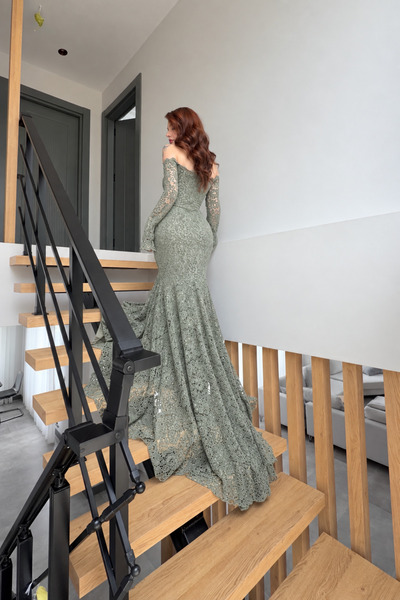 ayşenur Dinçer butik Juliette Dantel Abiye Mint Yeşili