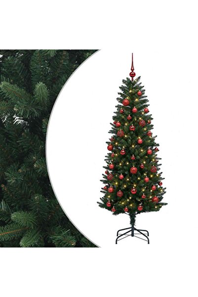 vidaxl Brad de Crăciun artificial cu globuri 120 cm 150 LED-uri