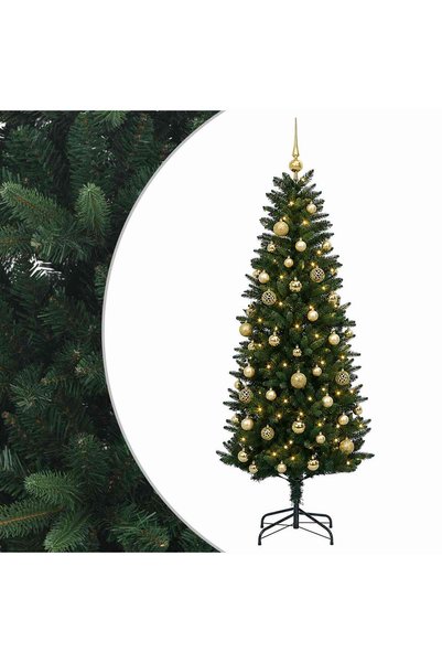 vidaxl Brad de Crăciun artificial cu globuri 120 cm 150 LED-uri