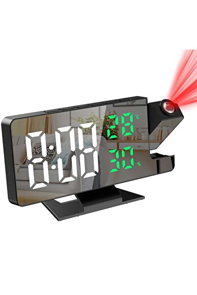 Noonedibs Ceas deșteptător proiecție dormitor, digital mare proiector 180°, 1...