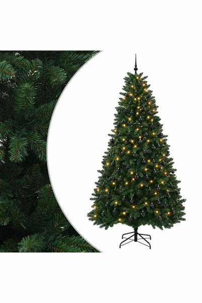 vidaxl Brad de Crăciun artificial, verde mediu, cu globuri 300 cm
