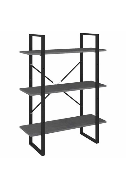 vidaxl Bibliotecă cu 3 rafturi, gri, 80x30x105 cm, lemn masiv de pin