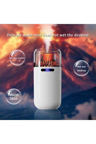 JOYUNIQ مرطب هواء بتصميم بركاني مع إضاءة ملونة، 3 أوضاع رش، ناشر عطر محمول قابل لإعادة الشحن بسعة 1200 مللي أمبير، مرطب هواء صغير صامت بشاشة رقمية للسيارة وغرفة النوم والمكتب