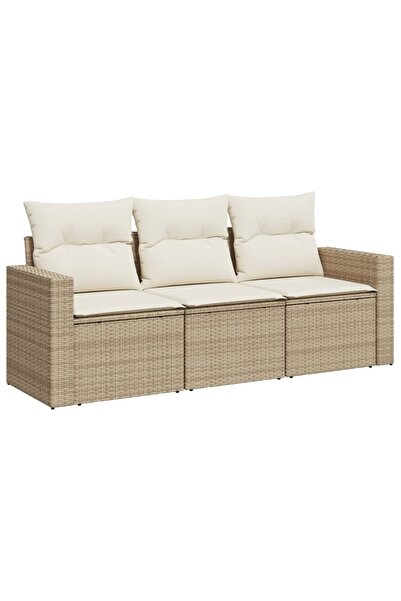 vidaxl Set canapele de grădină, 3 piese, cu perne, bej, poliratan