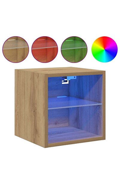 vidaxl Comode TV cu lumini LED, 2 bucăți. Stejar artizanal 30x28,5x30 cm