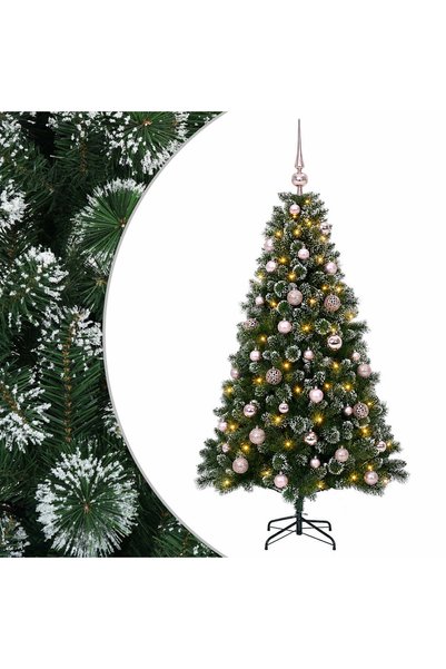 vidaxl Brad de Crăciun artificial cu globuri 120 cm 150 LED-uri