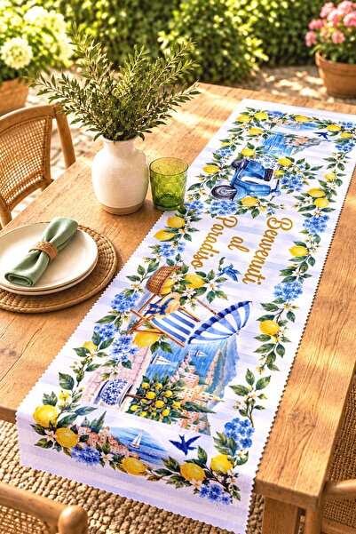 EVPANYA Blue City Lemon Patterned Runner/Tablecloth/American Placemat
