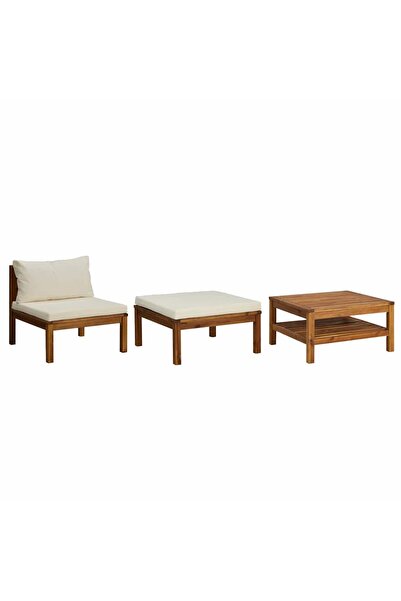 vidaxl Set mobilier grădină perne alb crem, 3 piese, lemn masiv acacia