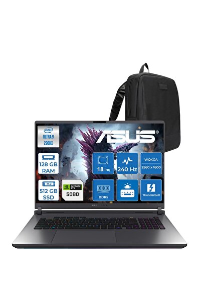 Rog Strix Ultra 9 290HX Plus 128GB 512GB RTX5080 16GB 18" 2.5k Dos WSA311F49 + Zetta Çanta