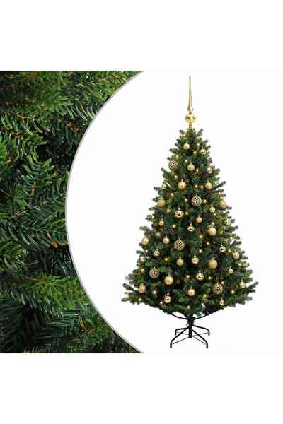 vidaxl Brad de Crăciun artificial cu globuri 120 cm 150 LED-uri