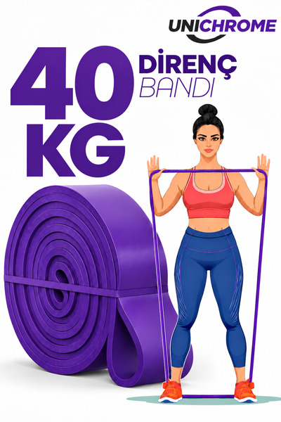 Unichrome 40 KG Mor Direnç Bandı Kas Geliştirme Lastiği Fitness Pilates Cross...