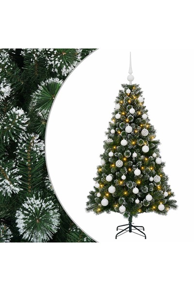vidaxl Brad de Crăciun artificial cu globuri 120 cm 150 LED-uri