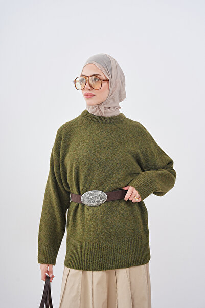 LOCCO Women's Crew Neck Knitwear Sweater Khaki Green