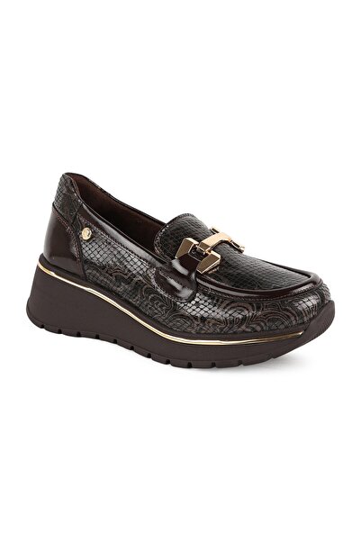 Mammamia Loafer pentru femei 26K-3655 din piele naturală maro, cu model croco...