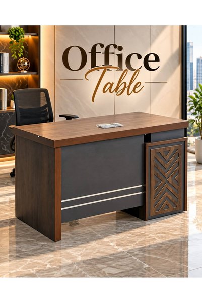 TrentonGCC مكتب خشبي عصري 140 × 60 × 75 سم - طاولة عمل تنفيذية مع خزانة تخزين...
