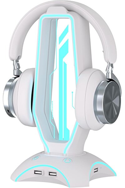 GENERAL حامل سماعات رأس RGB وحامل سماعات الألعاب مع محور USB ثلاثي المنافذ، ي...