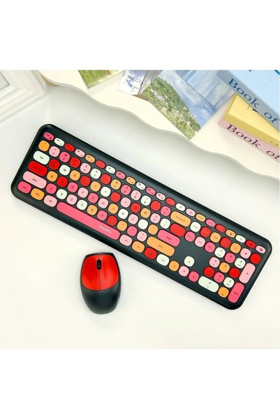 Mofii 666 Kablosuz Klavye Mouse Seti 2.4g Retro Yuvarlak Tuşlu 110 Tuş Renkli...