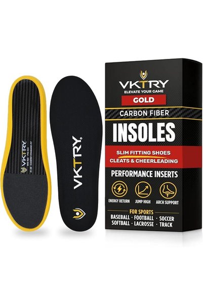 VKTRY Performance Insoles - Gold VKs for Cleated Sports - Carbon Fiber Shock ...