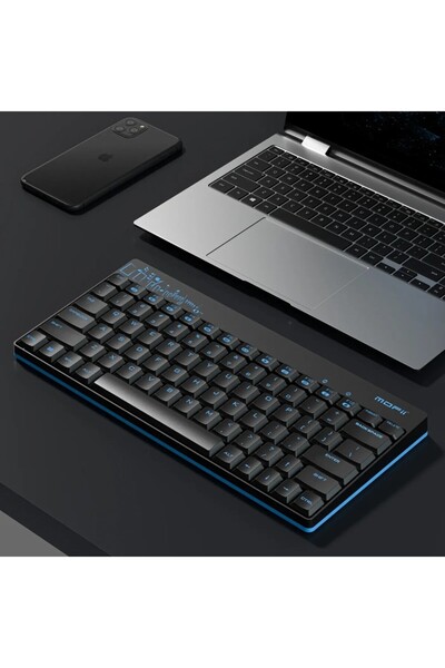 Mofii X210 Kablosuz Klavye Mouse Seti 2.4g Mini Kompakt 79 Tuş Sessiz Ofis Seti Mavi Siyah