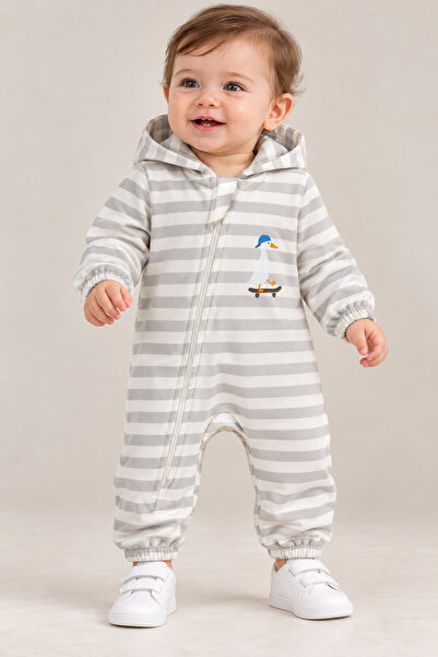 altıntop bebe Unisex Baby 100% Cotton Hooded Skateboard Duck Printed Zippered...