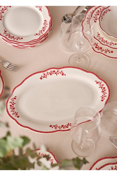 Bella Maison Catherine New Bone Porselen Sunum Tabağı Kırmızı (35,5 cm)