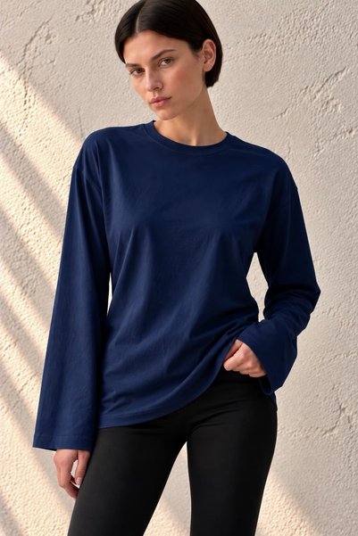 bb butik basic Γυναικεία μπλούζα με υφή Tok, από χτενισμένο βαμβάκι, με φαρδι...