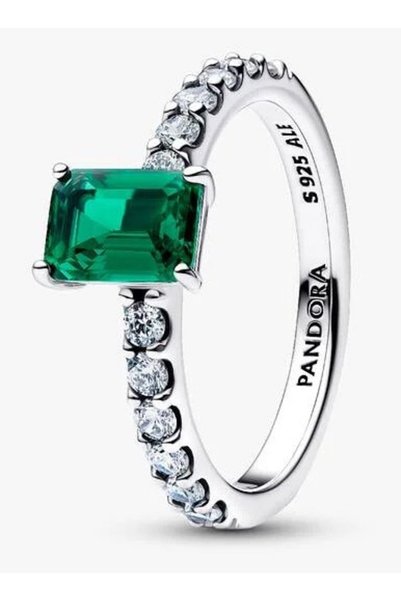 Pandora Inel cu halo dreptunghiular verde sclipitor din argint 925 - 56