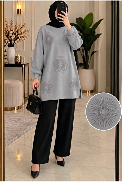 azramfashıon tekstil Azram Women's Modern Stone-Detail Tunic