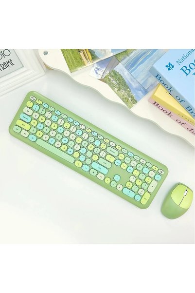 Mofii 666 Kablosuz Klavye Mouse Seti 2.4g Retro Yuvarlak Tuşlu 110 Tuş Renkli...