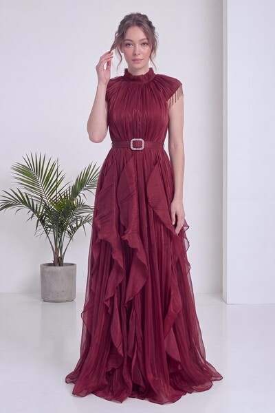 zks grup tekstil Evening & Prom Dress - Burgundy - Barbell