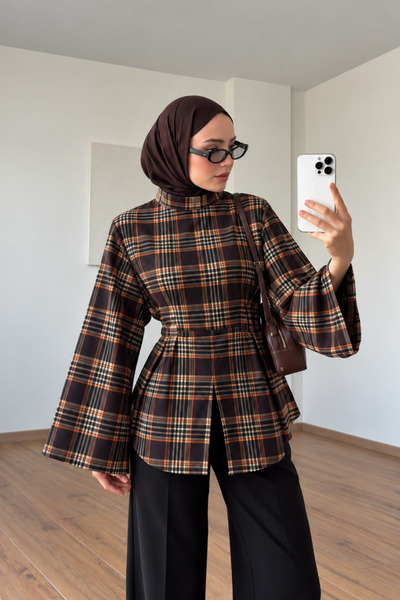 onlymoon Women's Hakim Collar Plaid Lumberjack Blouse Tunic |   Women's Top w...