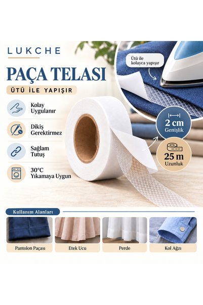 LUKCHE Paça Telası 2cm Eninde 25 metre Uzunluk, Dikişsiz Tadilat Telası, Çift...