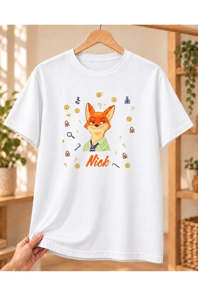 Mor Mürekkep Tricou unisex cu imprimeu Zootropolis Nick Square - Alb (XXL)