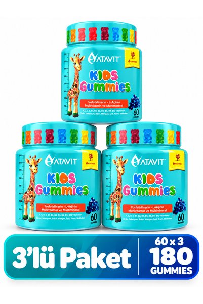 Atavit Kids Gummies L-Arjinin Fosfatidilserin Multivitamin ve Multimineral 3'...
