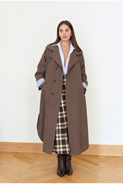 My Blog Brown Deep Slit Detailed Trench Coat - 4273